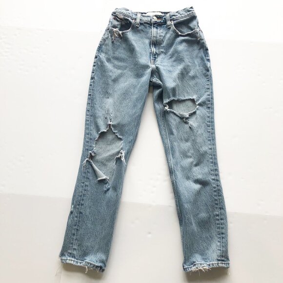 ABERCROMBIE High Rise Mom Jeans Ripped Distressed Straight Leg Womens 26 - Picture 3 of 11